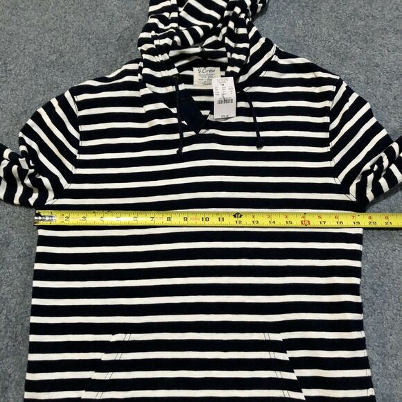 J. Crew Hooded Pullover Small Navy Blue White Stripe Front Pouch Pocket Loose - Picture 7 of 11